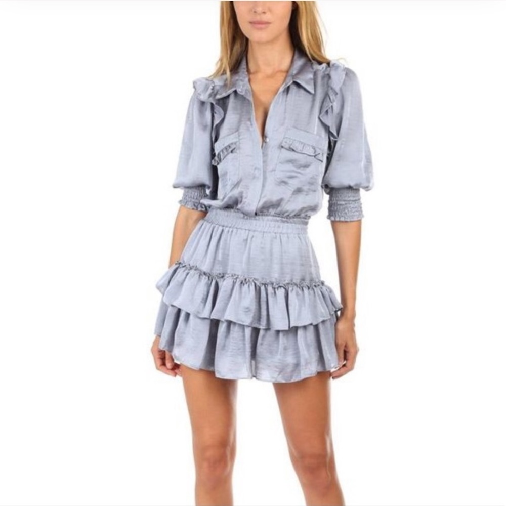 NWT | MISA Lillian Satin Silver Dress